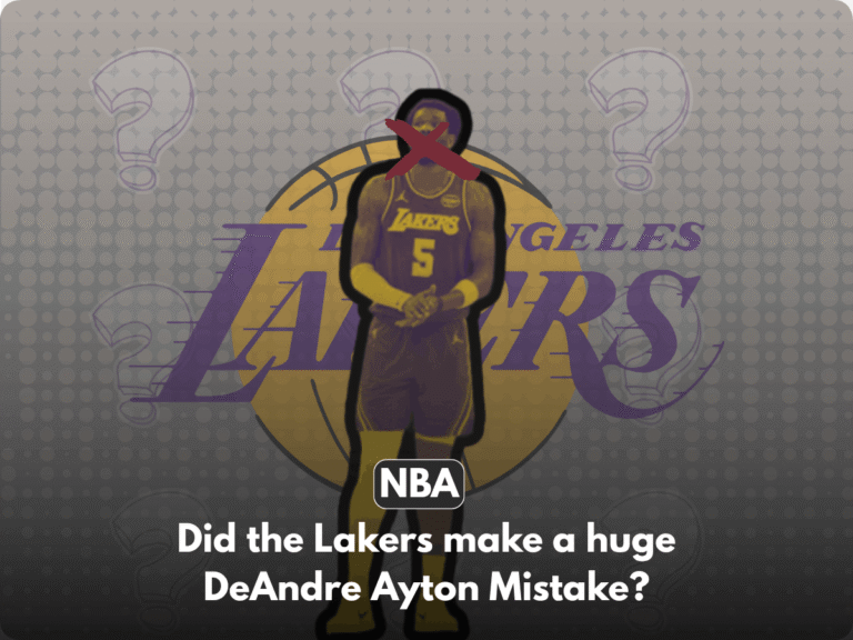 The Lakers Made A Big Deandre Ayton Mistake. A graphic of Deandre Ayton in a purple Lakers Jersey.