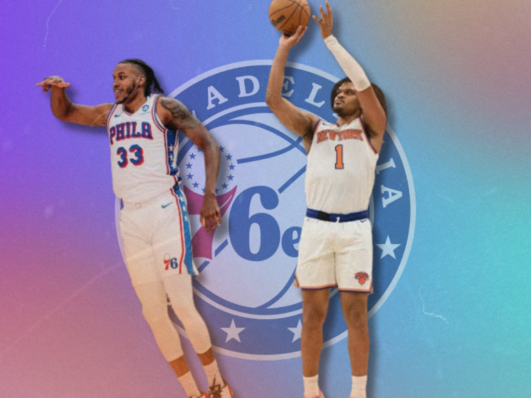 Jabari Walker and Dillon Jones competing in a 76ers training camp roster battle.