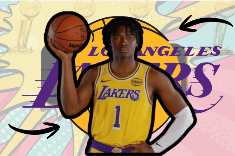 Los Angeles Lakers forward Adou Thiero featured in a custom graphic as team coaches evaluate the proper Adou Thiero Landing technique to protect his long term durabilit